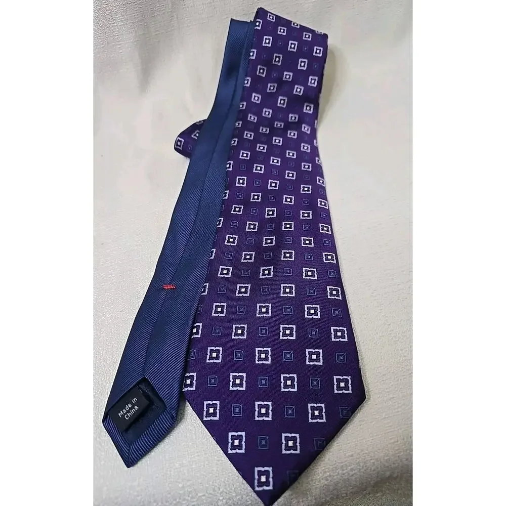 Lot of 2 Purple Designer Neckties Hilfiger 100% Silk Ferucci Polyester 2 Ties